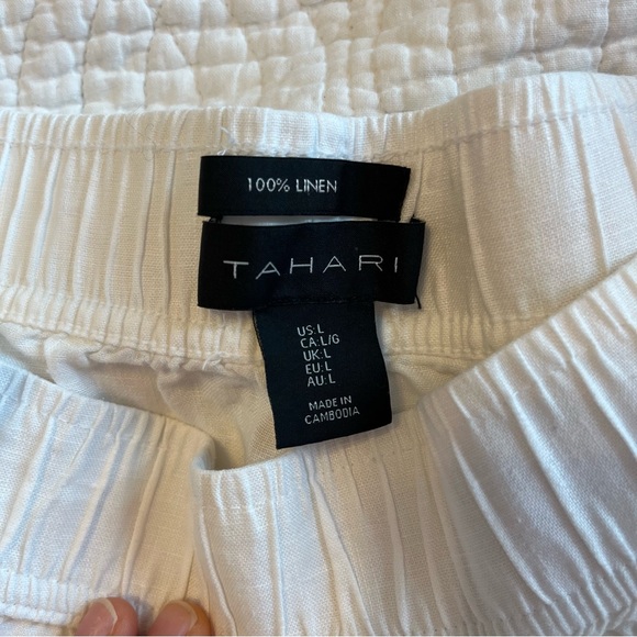 Tahari 100% Linen Pull-On Crop Pants White Women Large Beach Coastal Resortwear - Picture 2 of 9